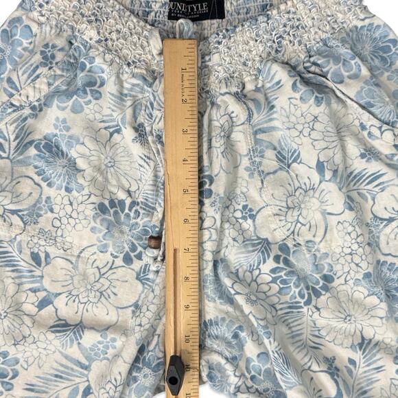 Beau Dawson Blue White Floral Linen Blend Wide Leg Tie Front Pants size L 10-12 - Picture 4 of 12